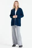 Kadın Saç Örgü Yünlü Triko Ceket - Lacivert thumbnail 2