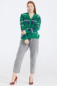 Desenli V Yaka Kadın Triko Hırka - Yeşil thumbnail 2