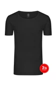 Erkek Pamuklu Sıfır Yaka Tshirt 3'lü Paket - Siyah - 2