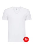 Erkek Modal Derin V Yaka Tshirt 3'lü Paket - Beyaz - 1