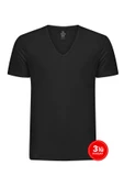 Erkek Modal Derin V Yaka Tshirt 3'lü Paket - Siyah - 1