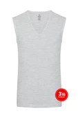 Erkek Modal Derin V Yaka Kolsuz Tshirt 3'lü Paket - Melanj - 1