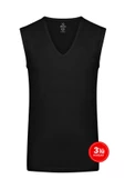 Erkek Modal Derin V Yaka Kolsuz Tshirt 3'lü Paket - Siyah - 1
