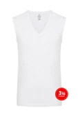 Erkek Modal Derin V Yaka Kolsuz Tshirt 3'lü Paket - Beyaz - 1