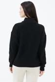Yarım Balıkçı Yaka  Fermuarlı Yün Triko Kazak - Siyah thumbnail 4