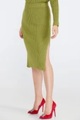 Lastik Örgülü Kadın Triko Etek - Yeşil - 2