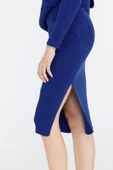 Lastik Örgülü Kadın Triko Etek - Saks - 3