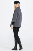 Toka Detaylı Fermuarlı Kadın Triko Ceket - Koyu Gri - Siyah thumbnail 4
