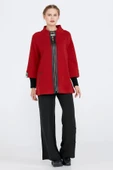 Toka Detaylı Fermuarlı Kadın Triko Ceket - Kırmızı - Siyah thumbnail 1