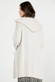 Kapüşonlu Uzun Triko Hırka - Açık Bej thumbnail 5