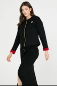 Sim Detaylı Kısa Triko Ceket - Siyah - Kırmızı thumbnail 3