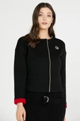 Sim Detaylı Kısa Triko Ceket - Siyah - Kırmızı thumbnail 1