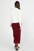 Diz Altı Tokalı Triko Etek - Bordo - 4