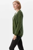 V Yaka Triko Hırka - Yeşil thumbnail 4