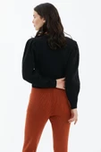 Balon Kol Düğmeli Triko Hırka - Siyah thumbnail 4