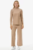 Tam Balıkçı Yaka Kazak Pantolon Triko Takım - Bej - 2