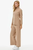 Tam Balıkçı Yaka Kazak Pantolon Triko Takım - Bej - 5