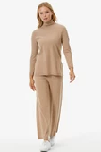 Tam Balıkçı Yaka Kazak Pantolon Triko Takım - Bej - 3