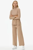 Tam Balıkçı Yaka Kazak Pantolon Triko Takım - Bej - 1