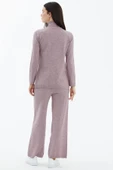 Tam Balıkçı Yaka Kazak Pantolon Triko Takım - Gül - 4