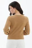 Açık Yaka Yumoş Triko Kazak - Kamel thumbnail 4