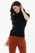 Tam Balıkçı Yaka Kısa Kollu Triko Kazak - Siyah thumbnail 3