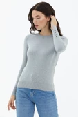 Sıfır Yaka Kolu Düğmeli Triko Kazak - Gri thumbnail 2