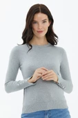 Sıfır Yaka Kolu Düğmeli Triko Kazak - Gri thumbnail 1