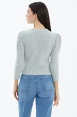 Balon Kol Saç Örgülü Triko Kazak - Gri thumbnail 4