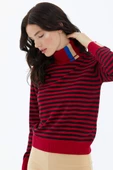 Tam Balıkçı Yaka Çizgili Triko Kazak - Kırmızı thumbnail 3