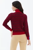 Tam Balıkçı Yaka Çizgili Triko Kazak - Kırmızı thumbnail 4