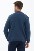 Dik Yaka Fermuarlı Triko Hırka - Indigo - 4