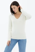 V Yaka Basic Triko Kazak - Ekru thumbnail 2
