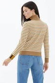 Tam Balıkçı Yaka Çizgili Triko Kazak - Kamel thumbnail 4