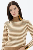 Tam Balıkçı Yaka Çizgili Triko Kazak - Kamel thumbnail 1