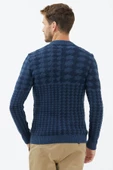 Fermuarlı Blok Desenli Triko Hırka - Indigo - 5