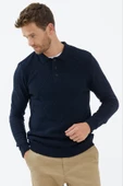 Polo Yaka Düğmeli Triko Kazak - Lacivert thumbnail 3