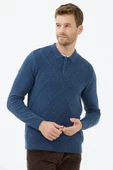 Polo Yaka Düğmeli Triko Kazak - Indigo thumbnail 1