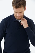 Polo Yaka Düğmeli Triko Kazak - Lacivert thumbnail 1