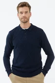 Polo Yaka Düğmeli Triko Kazak - Lacivert thumbnail 2