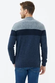 Dik Yaka Renkli Triko Hırka - Indigo - 5