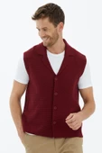 Polo Yaka Düğmeli Yelek - Bordo - 1