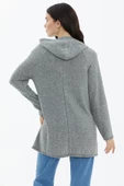 Kapüşonlu Fermuarlı Pullu Triko Hırka - Gri thumbnail 4