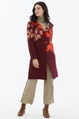 Geniş Polo Yaka Desenli Triko Hırka - Bordo - 3