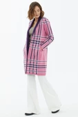Şal Yaka Ekose Desenli Triko Hırka - Pembe thumbnail 4