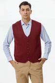 Klasik Triko Düğmeli Triko Yelek - Bordo - 1