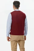 Klasik Triko Düğmeli Triko Yelek - Bordo - 3