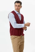 Klasik Triko Düğmeli Triko Yelek - Bordo - 4
