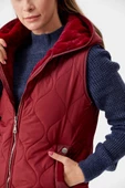 İçi Peluş Kürklü Kapüşonlu Kapitone Yelek - Bordo - 4