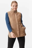 Kapitone Dik Yaka İçi Peluş Yelek - Bej thumbnail 2
